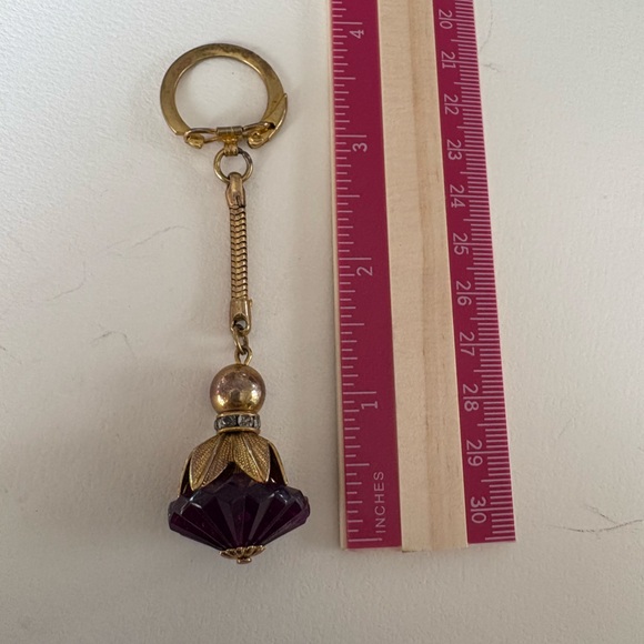 Vintage Gold & Amethyst Purple Rhinestone Keychain Or Bag Charm - Picture 3 of 6
